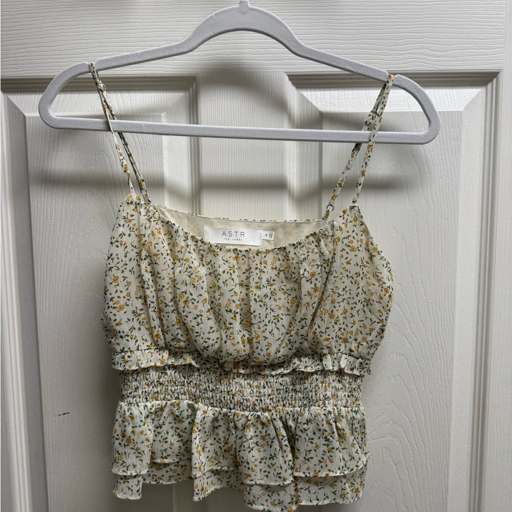 ASTR Cream Camisole Ruffled Smocked Top